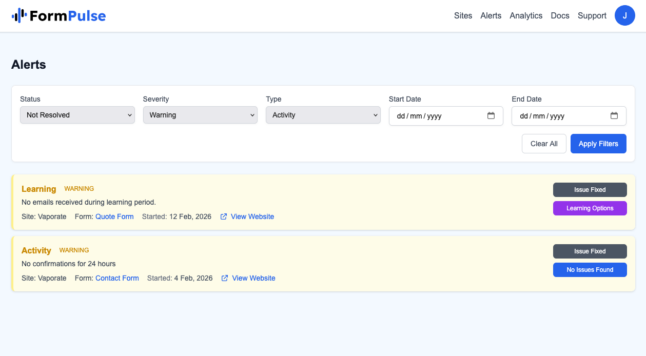 Detailed alerts dashboard